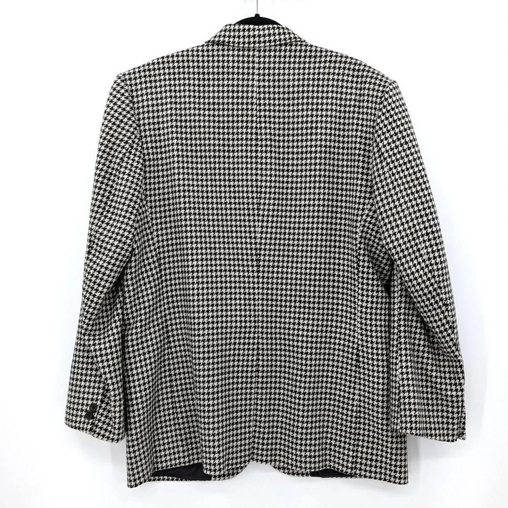 Houndstooth Wool Blend Blazer Jacket Oversized‎ Vintage Academia Coat